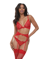 Additional  view of product TIDE OF PASSION GEO LACE TEDDY with color code RD