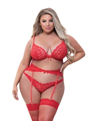 Additional  view of product TIDE OF PASSION GEO LACE TEDDY with color code RD