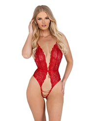 Additional  view of product HIGH CUT CROTCHLESS LACE TEDDY with color code RD