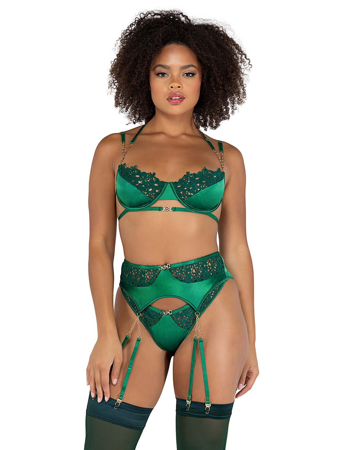alternate image for Gold Accent Embroidery & Satin Bra Set