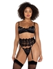 Additional BLACK view of product EMBROIDERED LACE & SATIN 3PC BRA SET with color code BK
