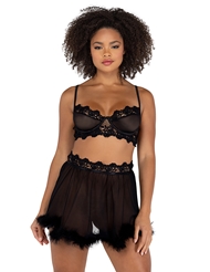 Additional  view of product MESH BRALETTE & SKIRT SET W/ FAUX FUR with color code BK