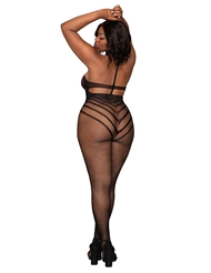 Alternate back view of FISHNET PLUS SIZE BODYSTOCKING WITH STRIPED TEDDY DESIGN