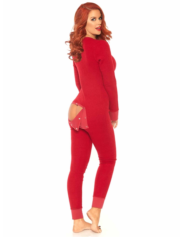 Cozy Ribbed Onesie With Back Flap ALT view Color: RD