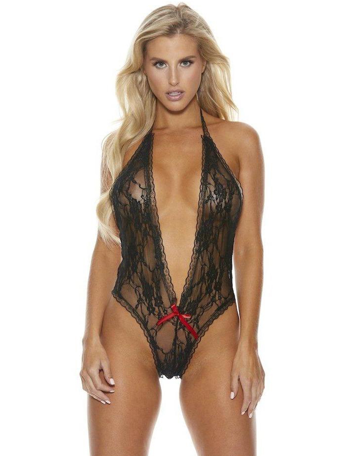 alternate image for Plunge Front Lace Teddy