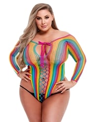 Front view of LACE UP RAINBOW TEDDY