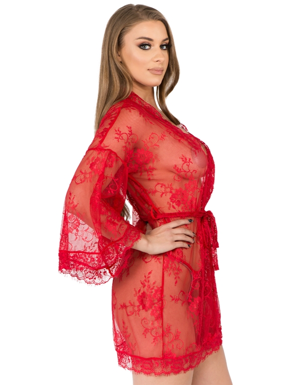 Lace Bell Sleeve Robe Set ALT2 view Color: RD