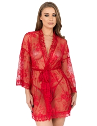 Front view of LACE BELL SLEEVE PLUS SIZE ROBE SET