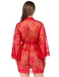 Alternate back view of LACE BELL SLEEVE PLUS SIZE ROBE SET
