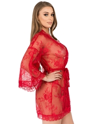 Additional ALT2 view of product LACE BELL SLEEVE PLUS SIZE ROBE SET with color code RD