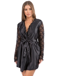 Front view of LACE SLEEVE SATIN ROBE