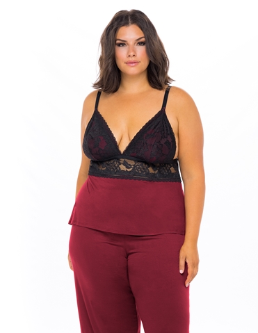 LOUELLA JERSEY AND LACE CAMI AND PANT SET - LO-11514X-04123