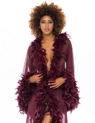 Front view of LONG FEATHER TRIM ROBE