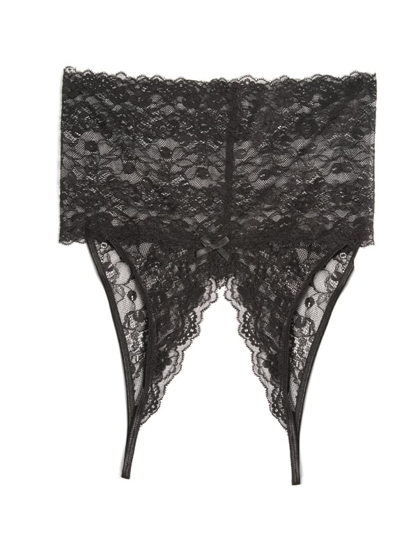 High Waisted Lace Crotchless Panty ALT2 view Color: BK