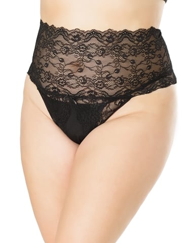 HIGH WAISTED LACE CROTCHLESS PLUS SIZE PANTY - 21134X-04012
