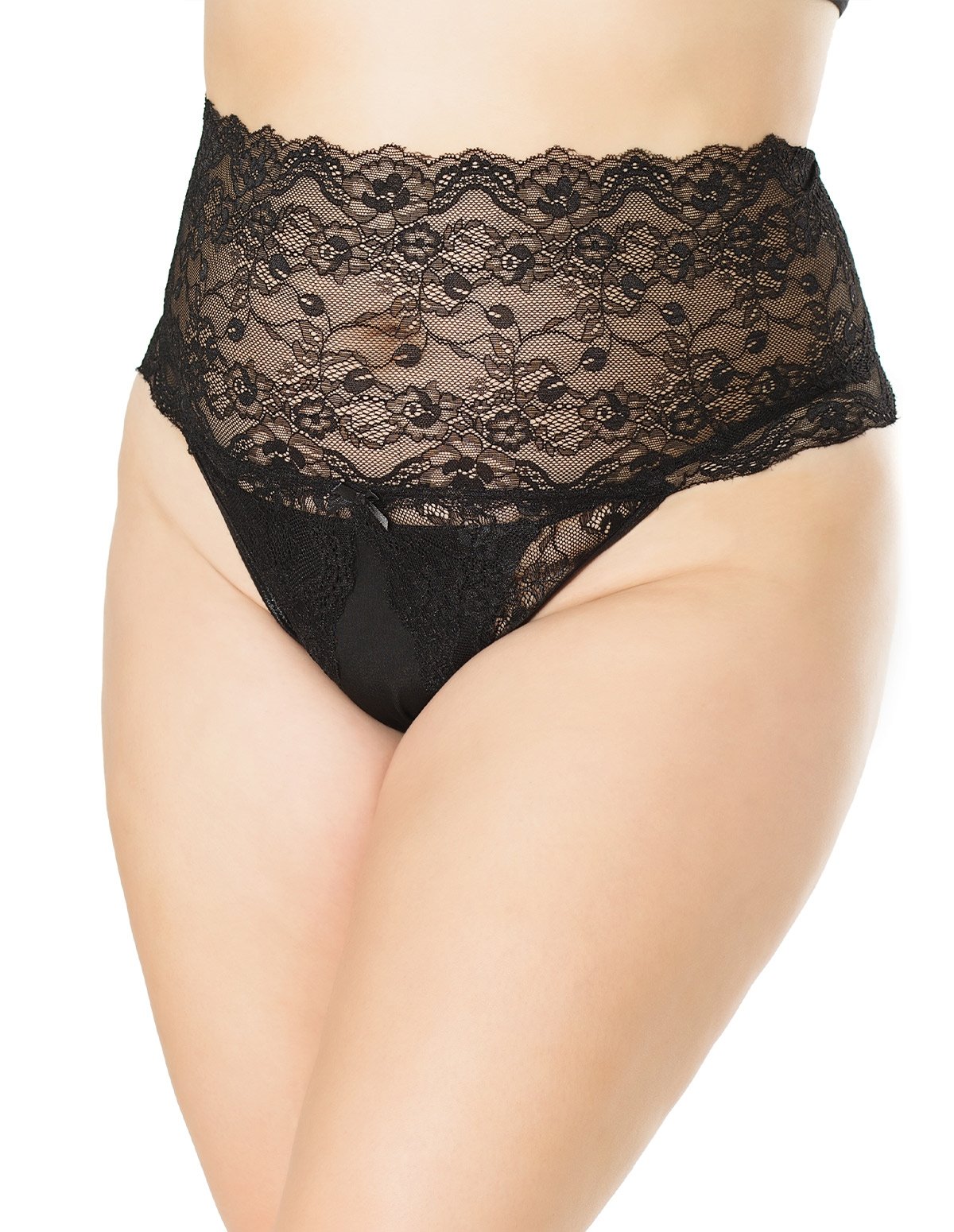 alternate image for High Waisted Lace Crotchless Plus Size Panty
