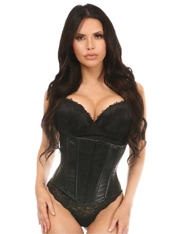 LAVISH WET LOOK AND LACE OVERLAY UNDERBUST CORSET - LV-1187-04150