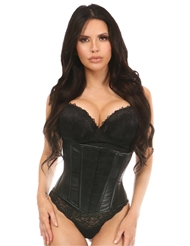Front view of LAVISH WET LOOK AND LACE OVERLAY UNDERBUST CORSET