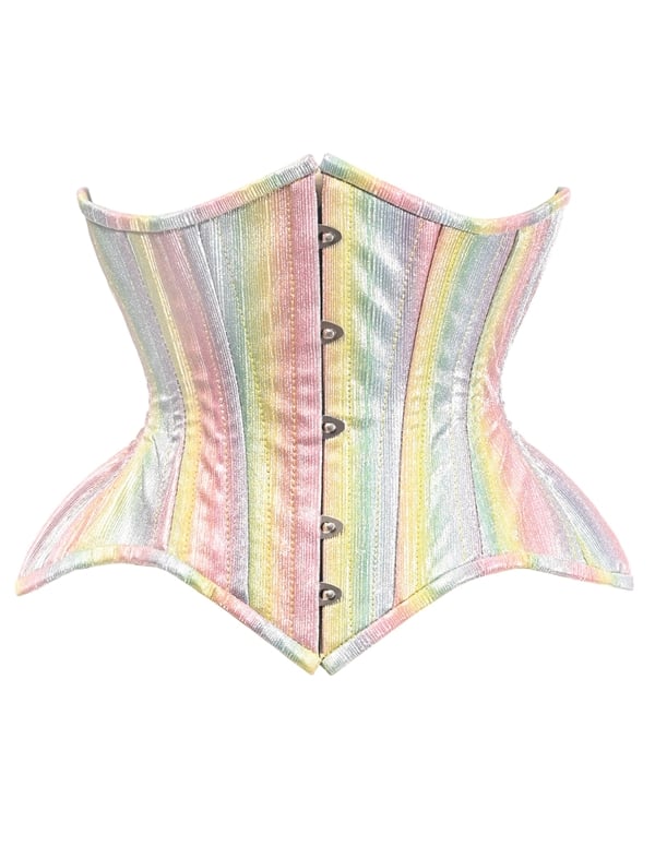 Top Drawer Steel Boned Pastel Rainbow Underbust Corset ALT1 view Color: RW