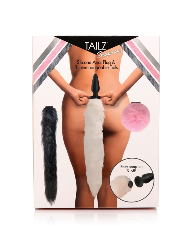 SILICONE ANAL PLUG WITH 3 INTERCHANGEABLE TAILS ALT7 view Color: MC