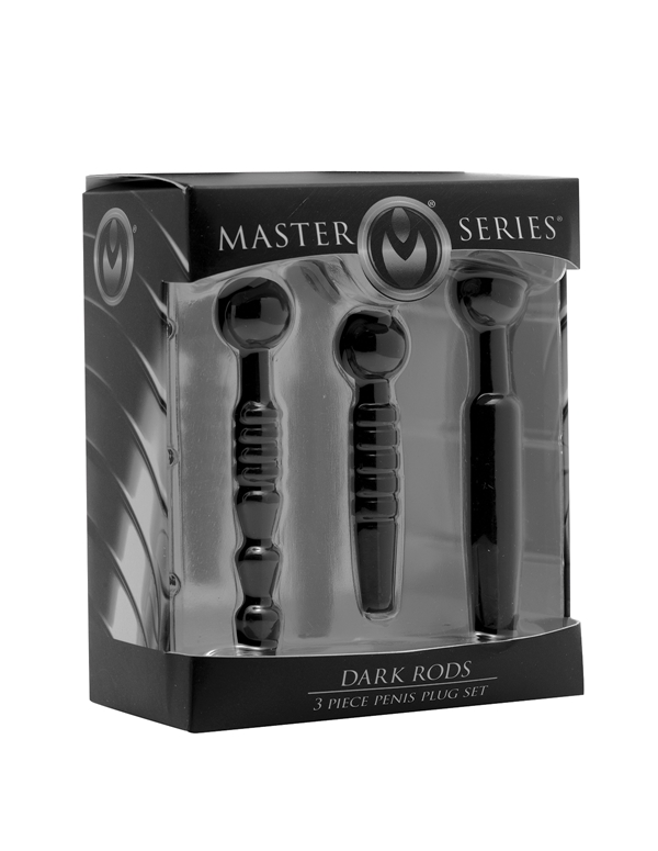 Master Series Dark Rods 3 Piece Silicone Penis Plug Set ALT4 view Color: BK