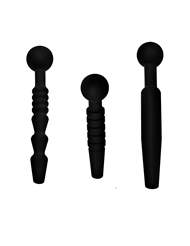 Front view of MASTER SERIES DARK RODS 3 PIECE SILICONE PENIS PLUG SET