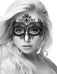 Front view of BLACK & WHITE QUEEN LACE EYE MASK