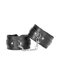 Front view of BLACK & WHITE PLUSH LEATHER ANKLE CUFFS