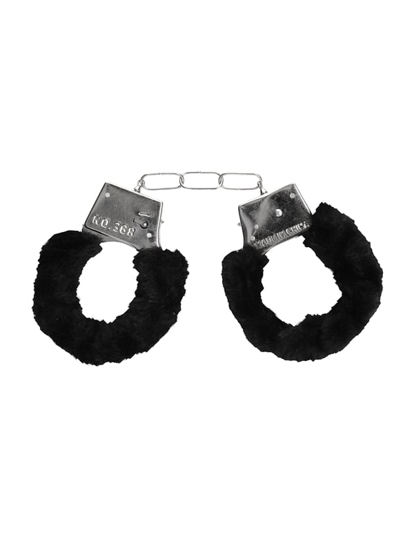 Black & White Furry Hand Cuffs With Quick Release default view Color: BK