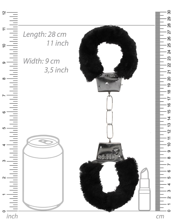 Black & White Furry Hand Cuffs With Quick Release ALT4 view Color: BK