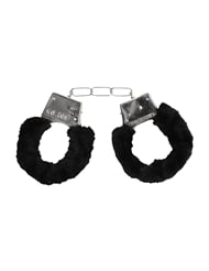 Front view of BLACK & WHITE FURRY HAND CUFFS WITH QUICK RELEASE