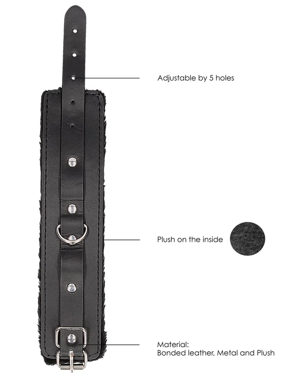 Black & White Plush Leather Wrist Cuffs ALT view Color: BK