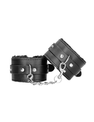Front view of BLACK & WHITE PLUSH LEATHER WRIST CUFFS