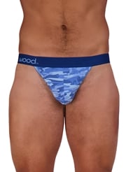 Front view of WOOD THONG - BLUE CAMO