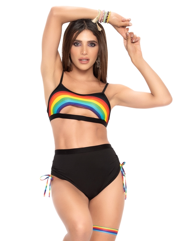 Alive And Free Underboob Top And Cheeky Shorts ALT2 view Color: RWB