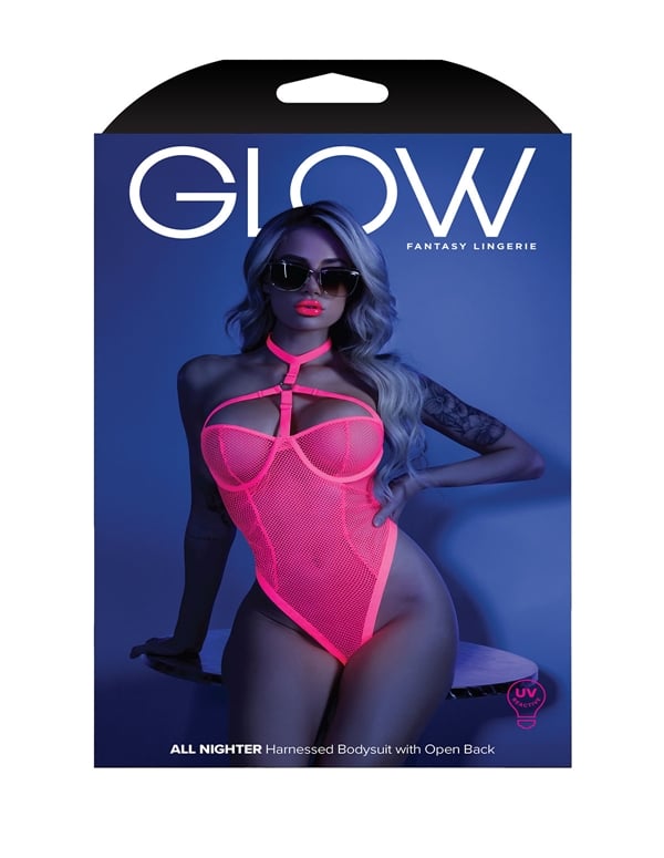 All Nighter Harnessed Mesh Uv Reactive Bodysuit ALT4 view Color: NP