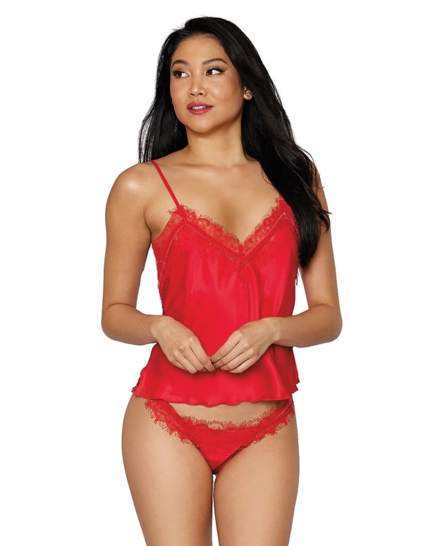 Satin Cami And Thong Set default view Color: RD