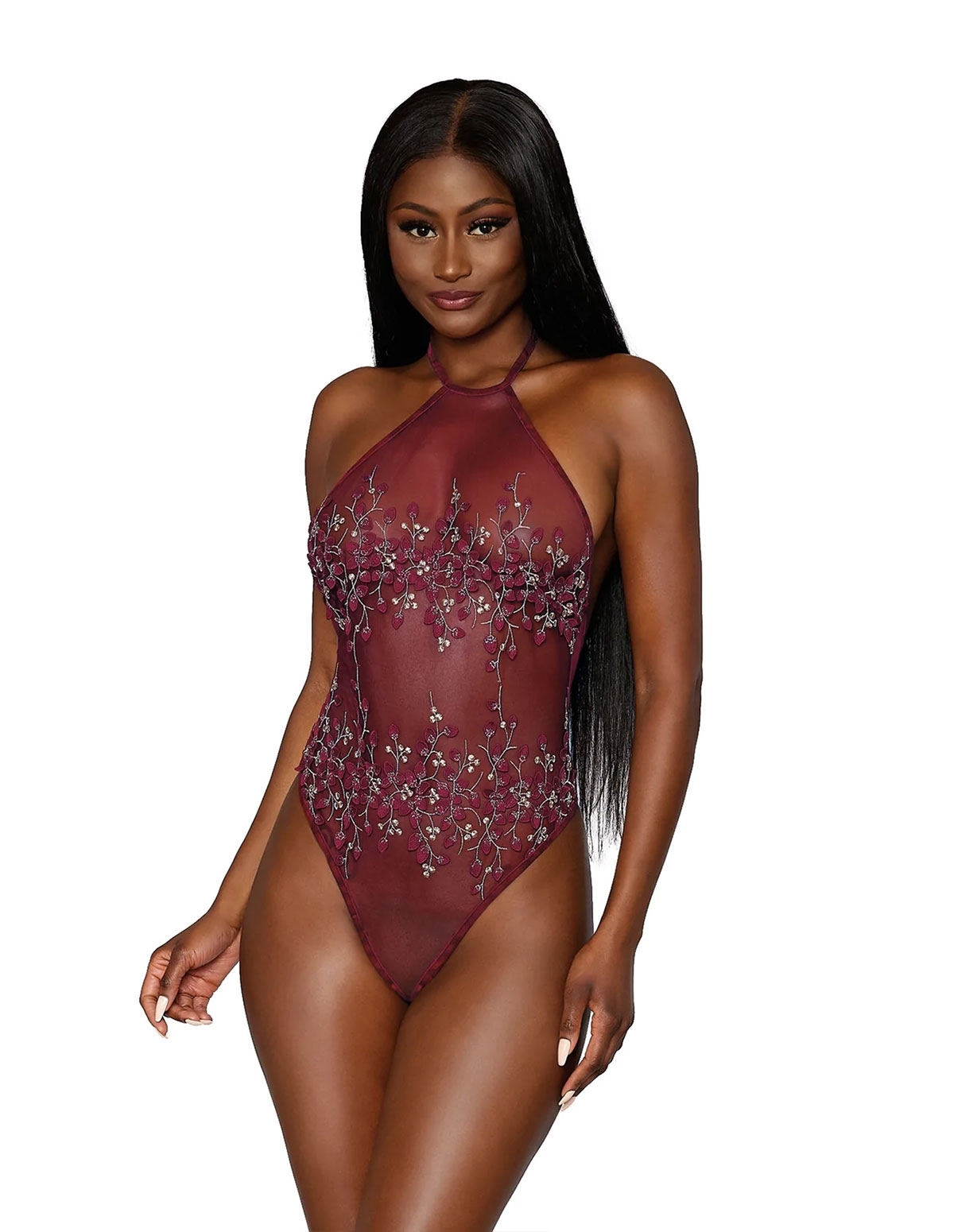 alternate image for Floral Embroidered Mesh Teddy