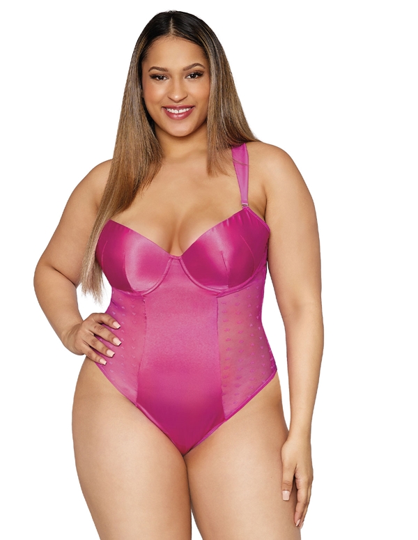 Candy Coated Satin And Mesh Plus Size Teddy default view Color: AZA