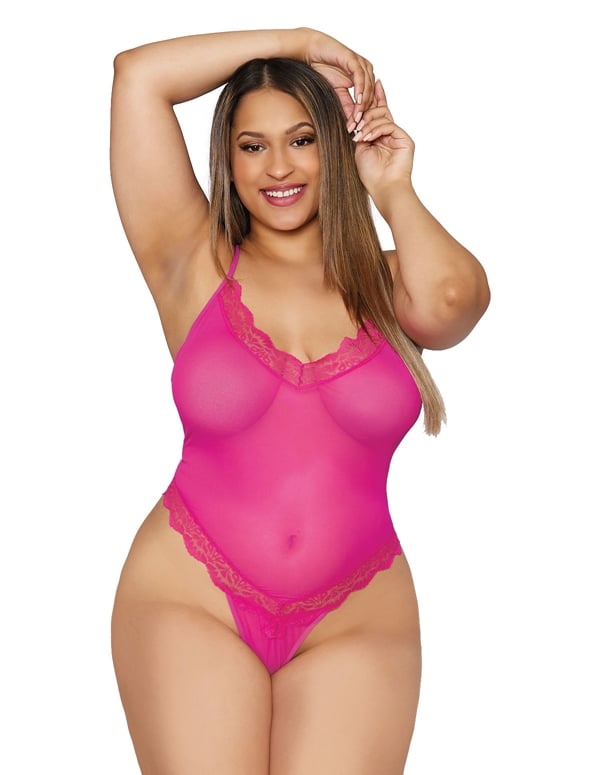 Candy Coated Mesh Plus Size Teddy And Robes Set ALT2 view Color: AZA