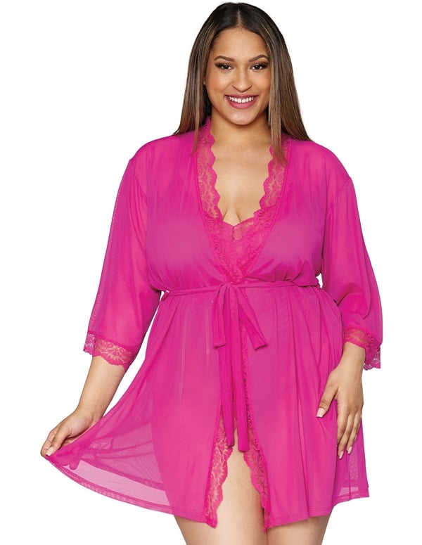 Candy Coated Mesh Plus Size Teddy And Robes Set ALT3 view Color: AZA