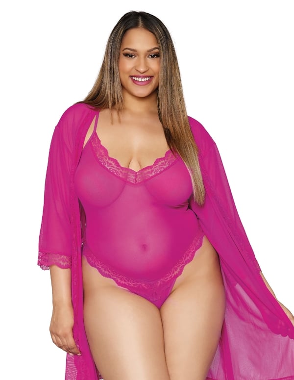 Candy Coated Mesh Plus Size Teddy And Robes Set default view Color: AZA