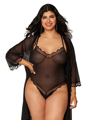 Additional  view of product CANDY COATED MESH PLUS SIZE TEDDY AND ROBES SET with color code BK