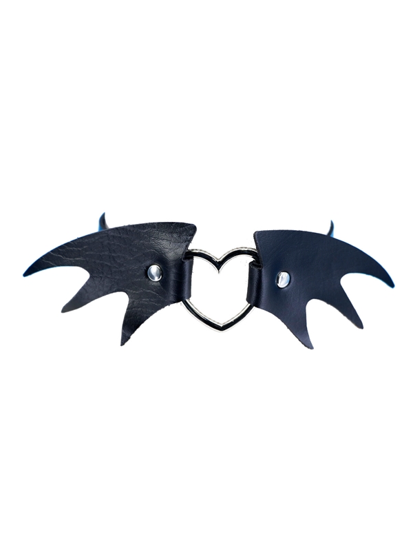 Bat Wing And Heart Hardware Choker ALT1 view Color: BKS