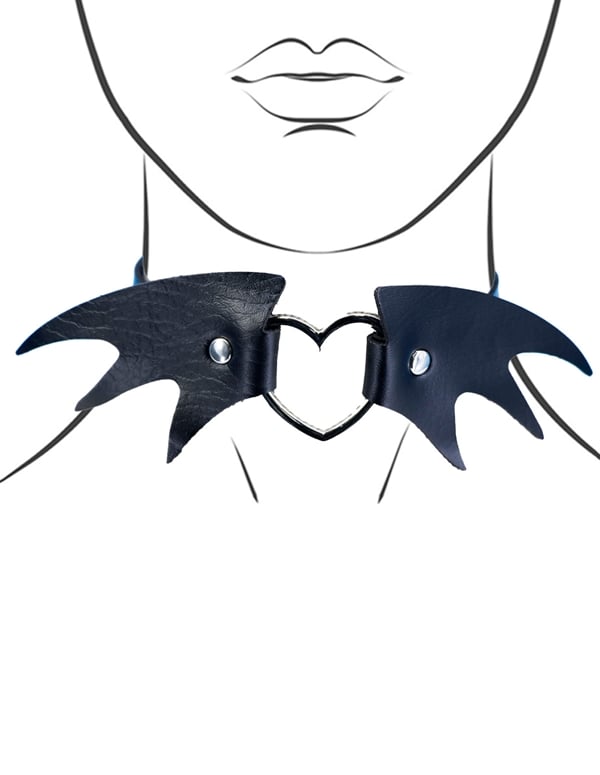Bat Wing And Heart Hardware Choker default view Color: BKS