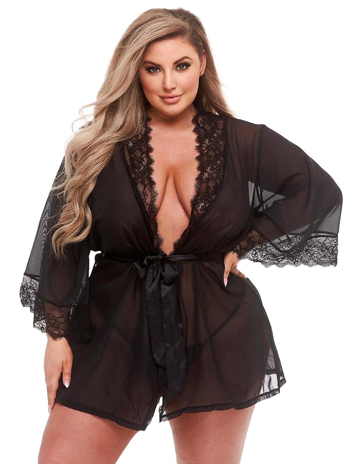 alternate image for Sheer Chiffon And Lace Robe