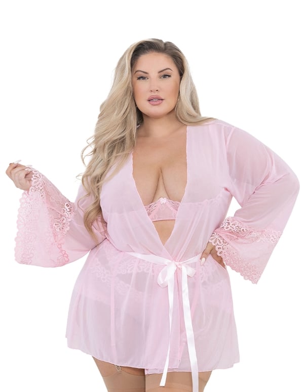 Aster Lace Cuff And Mesh Plus Size Robe default view Color: PK