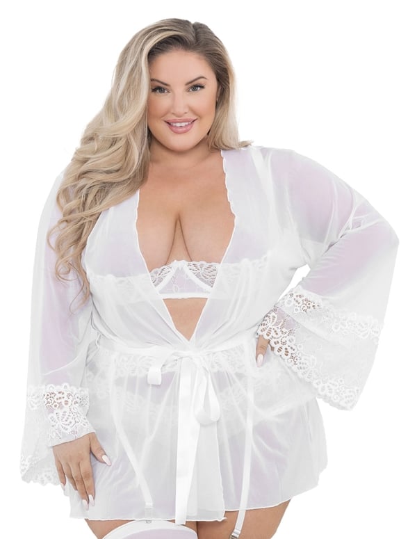 Aster Lace Cuff And Mesh Plus Size Robe default view Color: WH