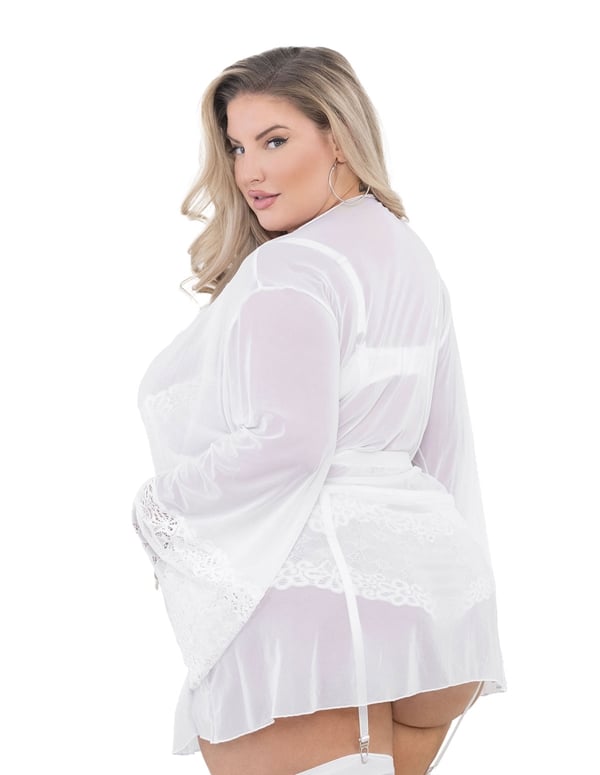 Aster Lace Cuff And Mesh Plus Size Robe ALT1 view Color: WH