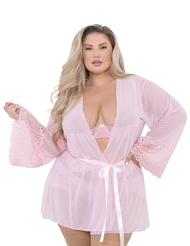 Additional  view of product ASTER LACE CUFF AND MESH PLUS SIZE ROBE with color code PK